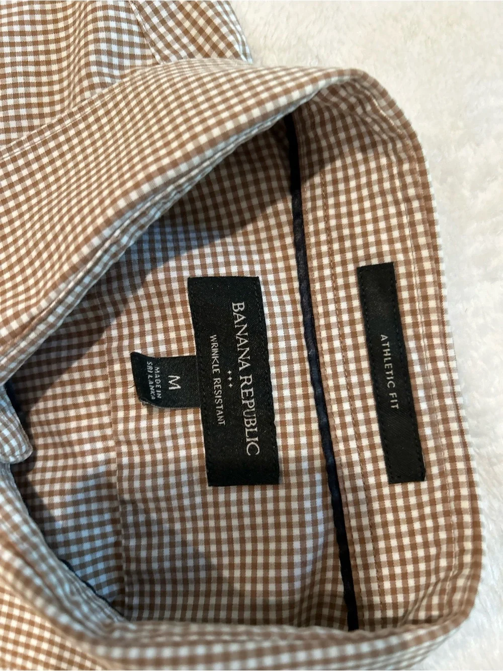 Banana Republic Men's Long Sleeve Micro-Check Shirt Tan & White athletic fit Med